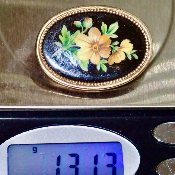 Hans Hansen Signed Denmark 985 GOLD 14K Enamel Flower Brooch Pin Golden 13 grams - Picture 15 of 15